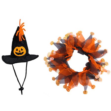 Halloween Pet Hat Collar Set Up Cap Pet Fun Huvudbonad Cosplay Tillbehör för katthund