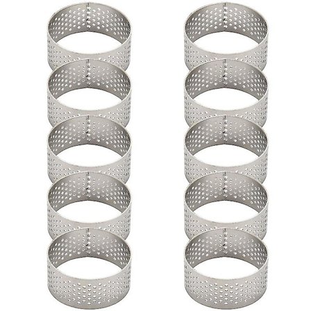 10 stk. 4,5 cm rund perforeret sømløs tærtering i rustfrit stål Quiche Ring Tærteform Tærtering med H