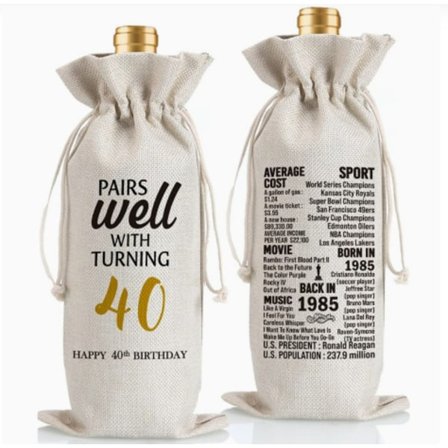 Jubilæumsvinflaske gavepose, imiteret linnedmateriale, perfekt til fester og fødselsdagsfejringer, beige, 35*15 cm, moderne minimalistisk stil