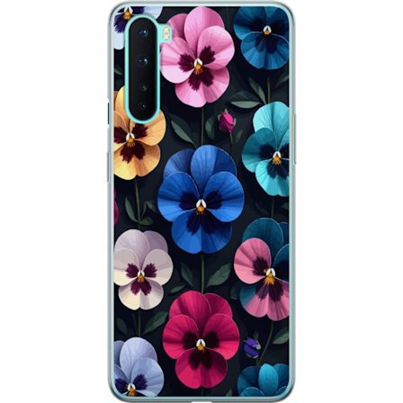 Kompatibelt Mobildeksel til OnePlus Nord Dekorativt blomstermønster med fargerike pensélignende blomster og mørk elegant bakgrunn