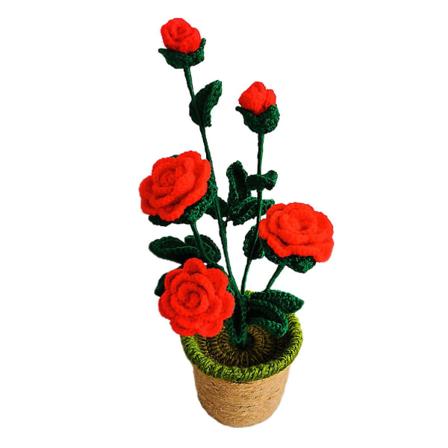 Håndlavet strikket blomst kunstig vævet potteplante garn flerfarvet kreativitet håndlavet 5 Roses