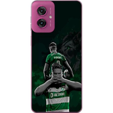 Yhteensopiva Puhelinkuori Motorola Moto G55 Neonmotiivi, jossa teksti "Gaming is in my DNA" sinisenä ja punaisena tiiliseinällä, jossa loistava DNA-sp