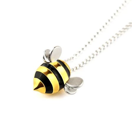 Bi-halsband, S925 Sterling Silver Yellow Bee Halsband