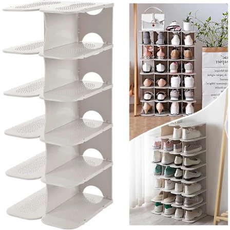 NA/6-Tier Shoe Rack Storage Organizer, Adjustable Shoe Shelf, Freestanding Space Saving Shoe Storage Rack for Entryway, Hallway, Closet, White