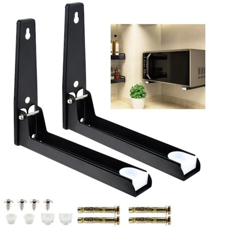 2 stk. Veggfeste for mikrobølgeovn i rustfritt stål, Veggfeste for mikrobølgeovn, Maksimal belastning 50 kg, Sammenleggbar og teleskopisk 