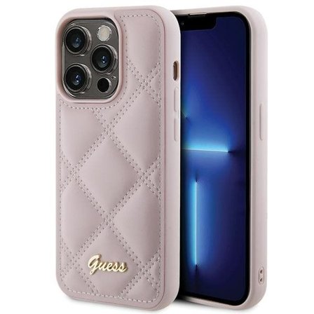 Guess Quiltet metall logo etui for iPhone 15 Pro - rosa