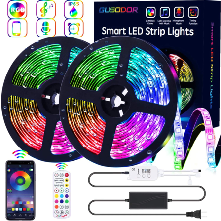 Hjem, TV, Fest, APP-styrt dekorasjon, LED lysstripe, RGB lysstripe, Bluetooth musikk lysstripe 5 meter vanntett justering 150 lys