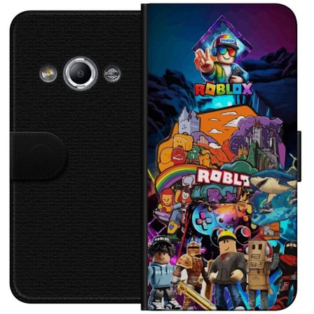 Kompatibel Tegnebogsetui til Samsung Galaxy Xcover 3 Dynamisk Roblox univers collage med karakterikoner og fantasy miljø farverige spilmotiver