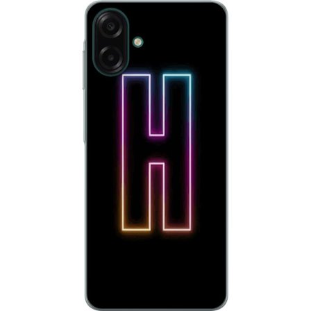 Kompatibelt Mobildeksel til Samsung Galaxy A07 4G Minimalistisk neonbokstav H i fargeskiftende lys mot svart bakgrunn med moderne typografisk følelse