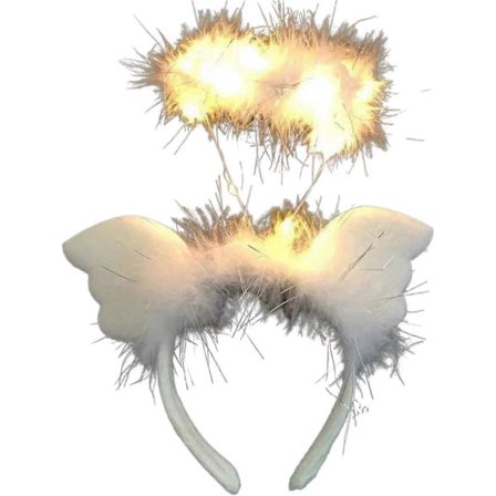 Fjer LED Lys Hvidt Fluffy Hovedbeklædning, Engel Vinger Hårbøjle, Lysende Hårbøjle til Prom Fancy Dress Party Julefrokost
