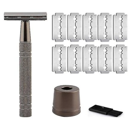 Roséguld barbermaskine Klassisk dobbeltbladet barberkniv til mænds barbering og hårfjerning til kvinder 10 barberblade Sort