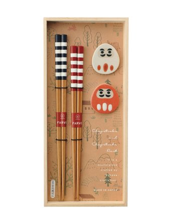 Kawai Gift Set Chopsticks And Chopstick Rest Stripes Patterned Kawai