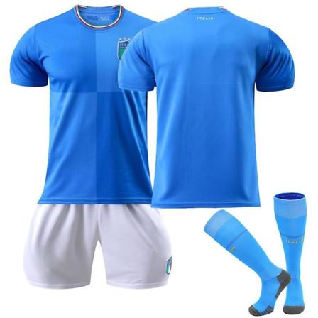 Italien 22/23 Hjemmebanetrøje VM Italien Landsholdstrøje Fodboldtrøje T-shirt Shorts Sæt Fodbold 3-delt Sæt til Børn Voksne Fodboldtrøjer Børn 28(150-