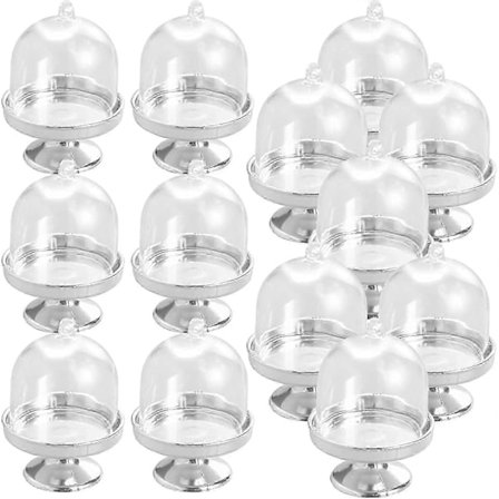 12 stk Mini Kakestativ med Kuppellokk, Plast Cupcake Godteri Sjokolade Makronholder Stativ for Fest