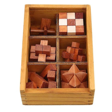 6 st Kong-Ming Sammanflätade 3D-pussel Jigsaw Lås Upp Spel Leksak IQ Test Spel för Aktivitetscenter Barn Vuxen Fidget