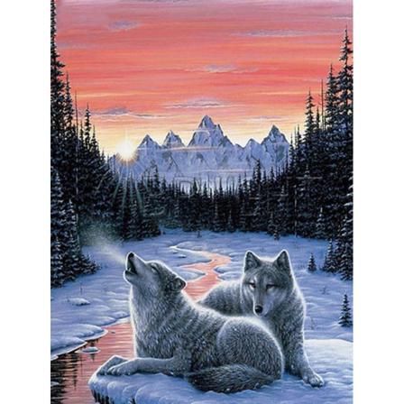 Diamond Painting 5d Diy Diamant Målning Varg Vinter Snö 30x40cm