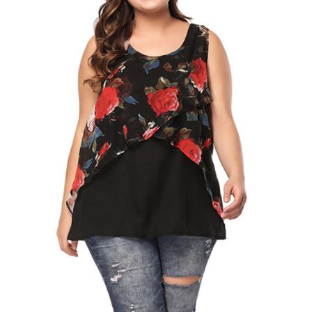 Stor Storlek Falska Två Ärmlösa T-shirts