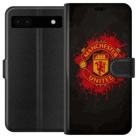 Kompatibelt Lommeboketui til Google Google Pixel 6a Manchester United logo i rød og gul farge med røff sportslig bakgrunn