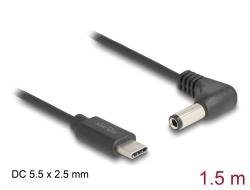 Delock USB Type-C Power Cable to DC 5.5 x 2.5 mm male angled 1.5 m