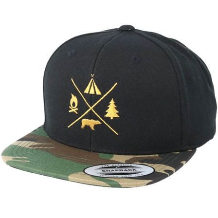 Wild Spirit - Svart snapback Keps - Camping Logo Black/Camo Snapback @ Hatstore
