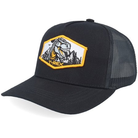 Kiddo Cap - Sort trucker Kasket - Kids T-rex Orange Patch Black Trucker @ Hatstore