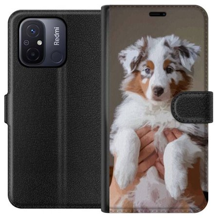 Kompatibel Tegnebogsetui til Xiaomi Redmi 12C Sød hvalp - Fluffy hvalp med blå øjne i nærbilledeportræt