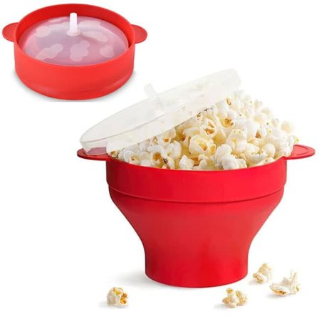 Popcornskål i silikone til mikrobølgeovn – Sammenklappelig rød popcornskål til mikrobølgepopcorn