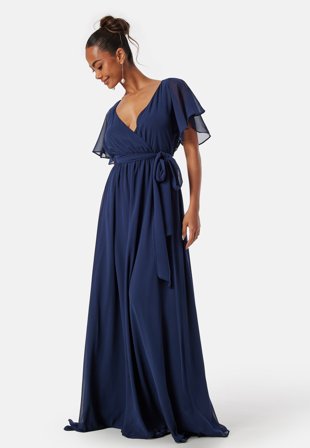 Goddiva Flutter Chiffon Maxi Dress Dark blue S (UK10)