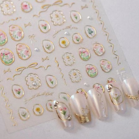 Blomster Negleklistermærker, 5D Prægede Tulipan Geometriske Mærkater til DIY Manicure og Akryl Neglekunst Design