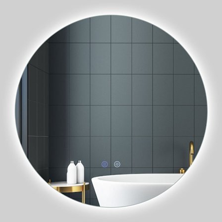 Rundt LED-badeværelsesspejl, justerbar lysstyrke og antidug