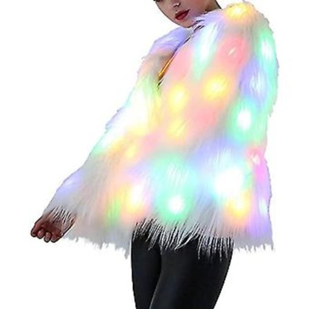 Led Pelsjakke Regnbue Glitrende Lysjakke Hvit Pels Rave Kostyme Lysende Yttertøy For Bursdagsfest Fancy Cosplay Party Hvit Størrelse L(S )