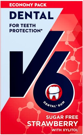 V6 Tyggegummi Strawberry Mint 70 g, Helse & Madvarer, Snacks, Tyggegummi