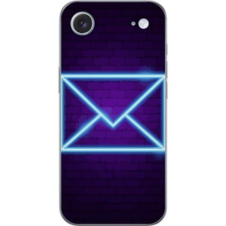 Yhteensopiva Puhelinkuori Apple Apple iPhone 17 Air Neonilta illuustraatio kirjekuoresta sinisessä valossa lila tiiliseinää vasten, nykyaikainen sy