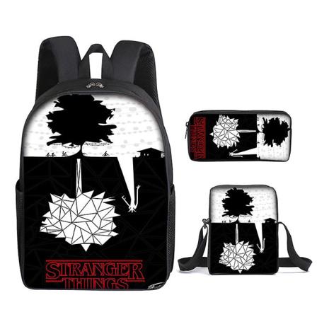 Stranger Things Sæson 4 Rygsæk Student Skoletaske, Rygsæk/Måltidstaske/Pentaske/3-delt sæt (rygsæk+pentaske+måltidstaske)~10 Only a Backpack