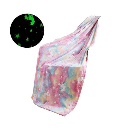 Självlysande Filt för Barn, Varm Djurmönstrad Flerfärgad Sovsalfilt med Hatt, 150 x 130cm Ljusande Filt