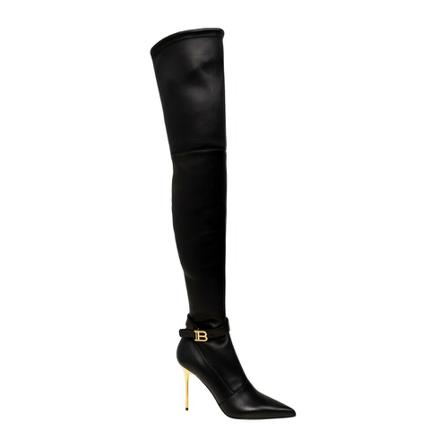 Balmain, Leather over-the-knee boots Zwart, Dames, Maat:36 EU