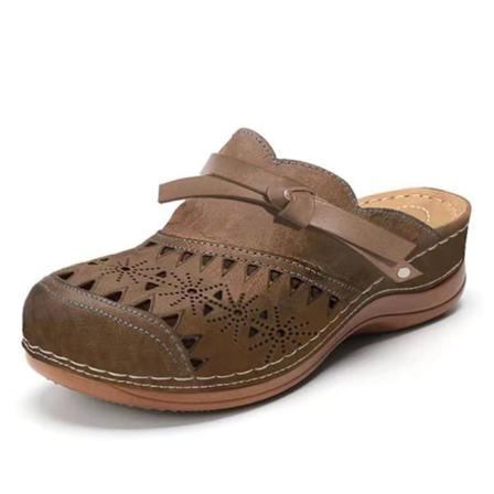 Kvinnor Stängd Tå Rund Rygglös Slip På Ihåliga Tofflor Sandaler Brown Tag 35