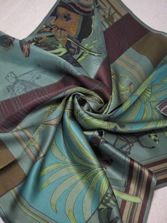 7Days Silkeskjerf Grønn-Brun 68x68