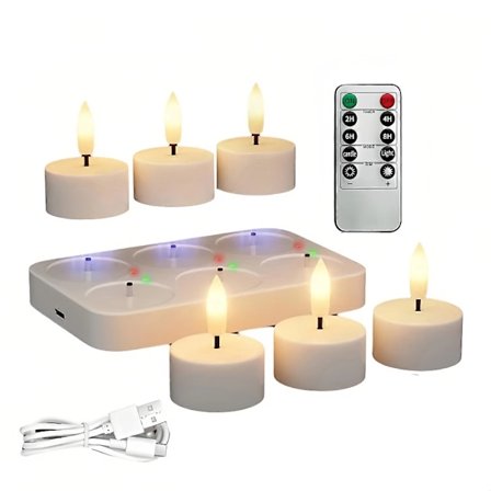 Sett med 6 oppladbare batteridrevne LED-lys [YDE]