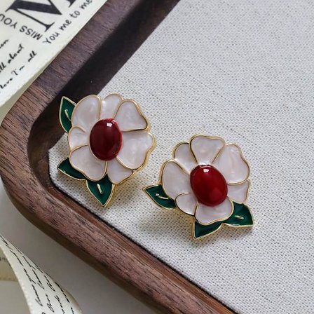 Franska designer vintage retro franska emaljblommörhängen enkel mode stil S925 silver stiftörhängen