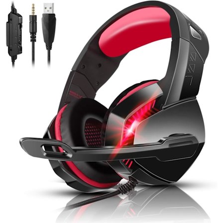 PS4 Gaming Headset med 7.1 Surround Sound, PC Headset med støjreducerende mikrofon & LED-lys, H3 Over Ear Høretelefoner til Nintendo Switch, PS5, Xbox