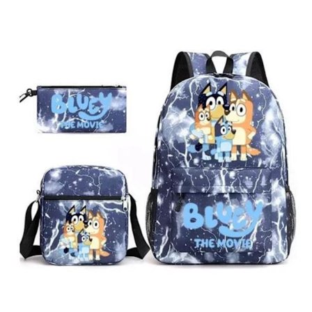 Lankybox skolväska tecknad axelväska vardaglig canvasväska student laptop Mochilas 3-delars set bildfärg 3