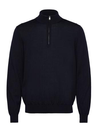 Ruffled Chiffon Blouse Knitwear Half Zip Pullover Navy Mango