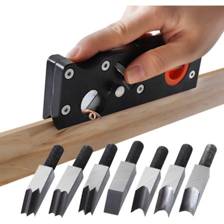 Professionel træbearbejdnings skråhøvl med 7 slags skærehoveder, justerbar dybdehøvl, 45 graders høvl