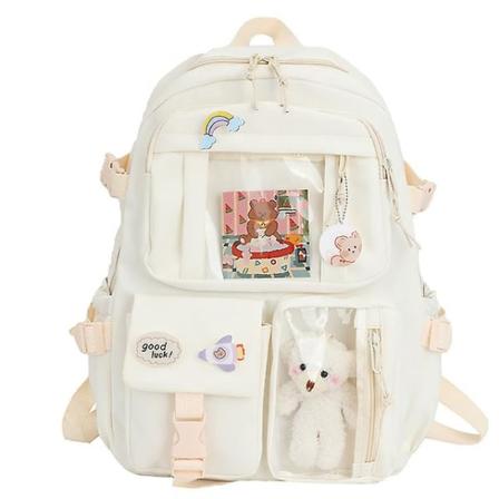 2022 Søte kvinner ryggsekker Vanntett multi-lomme nylon skole ryggsekk for student kvinnelige jenter Kawaii laptop bokpakke White