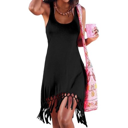 Kvinnors sommarstrandskjort bikini blus casual semesterkjol svart l