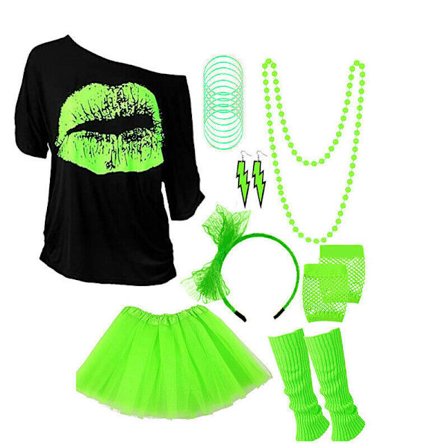 1980-luvun teemajuhla-asun asusteet vihreänä, XS