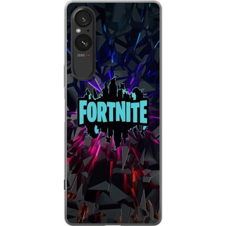 Kompatibelt Mobilskal till Sony Xperia 5 V Spelinspirerad logotyp med spruckna former, starka neonljus och dramatisk mörk bakgrund