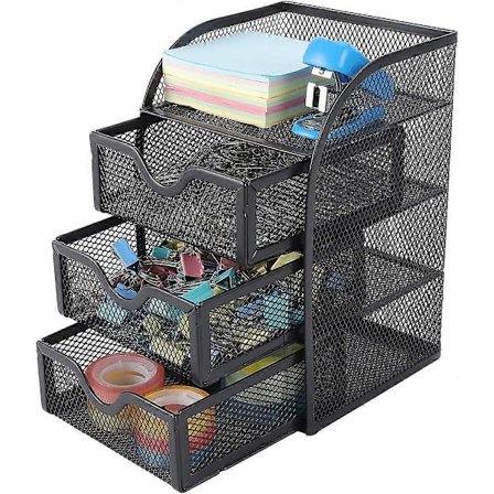 Netbordsorganisator med 3 små skuffer, skrivebordsorganisator, kontorartiklerholder