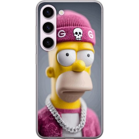 Kompatibelt Mobildeksel til Samsung Galaxy S23 Homer Simpson-inspirert figur i rosa lue, kjede og gatestil perfekt for fans av Simpsons og moderne kar